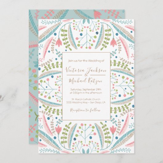 Invitations de mariage floral broderie (Devant / Derrière)