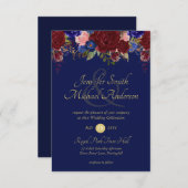Invitations de mariage floral de la marine de Bour (Devant / Derrière)