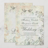 Invitations de mariage floral des Inséparables vin (Devant / Derrière)