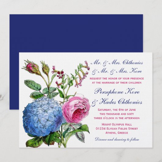 Invitations de mariage floral des Roses d'Hydrange (Devant / Derrière)