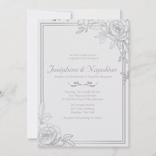 Invitations de mariage floral gris argent (Devant)