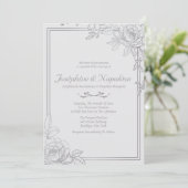 Invitations de mariage floral gris argent (Debout devant)