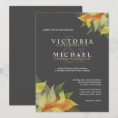 Invitations de mariage floral gris et agrumes jaun (Devant / Derrière)