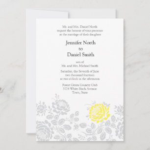 Invitations de mariage floral gris-jaune