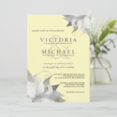 Invitations de mariage floral gris jaune pastel (Debout devant)