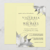 Invitations de mariage floral gris jaune pastel (Devant / Derrière)