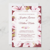 Invitations de mariage floral Magnolia Burgundy (Devant)
