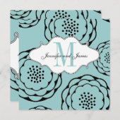 Invitations de mariage floral Monogramme bleu (Devant / Derrière)