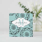 Invitations de mariage floral Monogramme bleu (Debout devant)