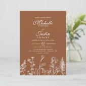 Invitations de mariage floral orange brûlé (Debout devant)