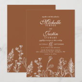 Invitations de mariage floral orange brûlé (Devant / Derrière)