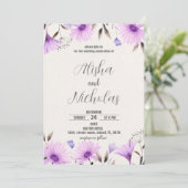 Invitations de mariage floral pourpre (Debout devant)
