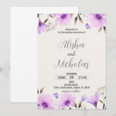 Invitations de mariage floral pourpre (Devant / Derrière)