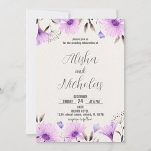 Invitations de mariage floral pourpre