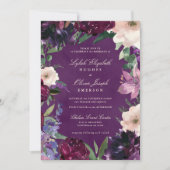 Invitations de mariage floral pourpre d'aubergine (Devant)