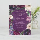 Invitations de mariage floral pourpre d'aubergine (Debout devant)