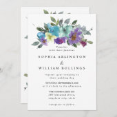 Invitations de mariage floral pourpre et Turquoise (Devant / Derrière)