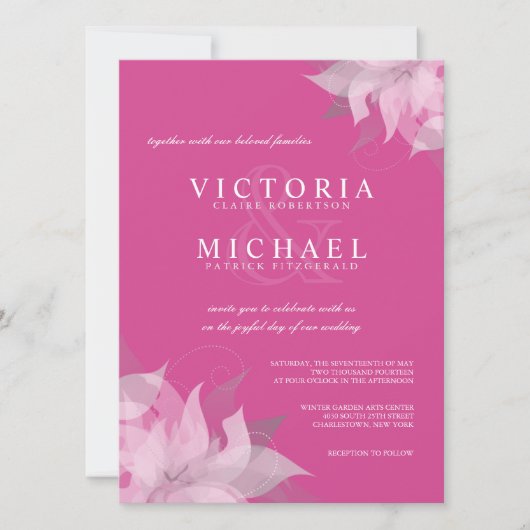 Invitations de mariage floral rose et blanc de Fus (Devant)