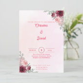 Invitations de mariage floral rose et bordeaux (Debout devant)
