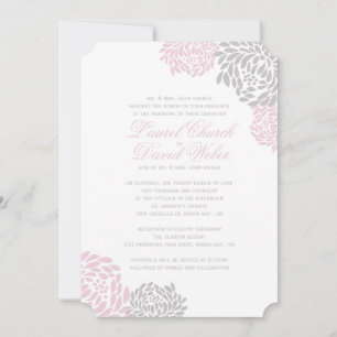 Invitations de mariage floral rose et gris
