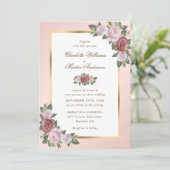 Invitations de mariage floral rose et or (Debout devant)