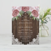 Invitations de mariage floral rose rousse en bois (Debout devant)