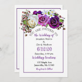 Invitations de mariage floral Rose violet (Devant / Derrière)