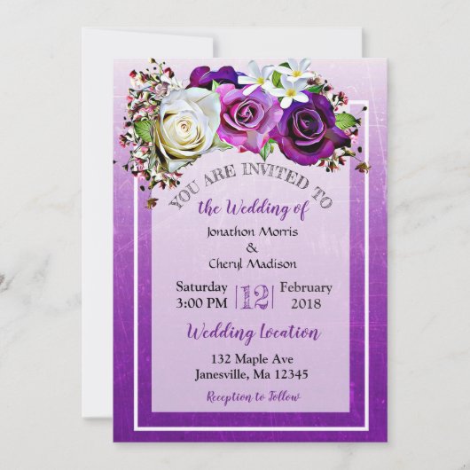Invitations de mariage floral Rose violet (Devant)