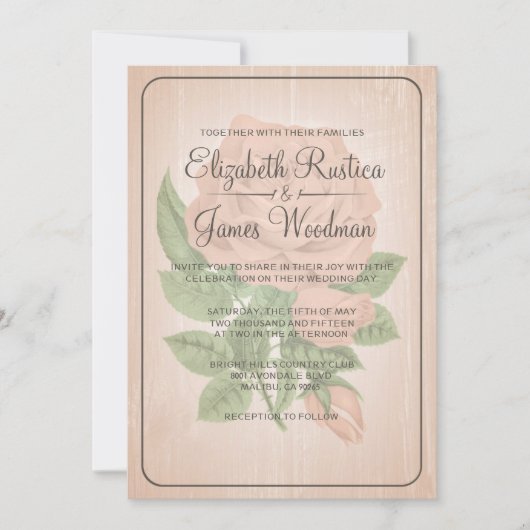 Invitations de mariage floral rustique corallien (Devant)