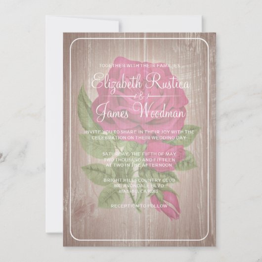Invitations de mariage floral rustique de Fuchsia (Devant)