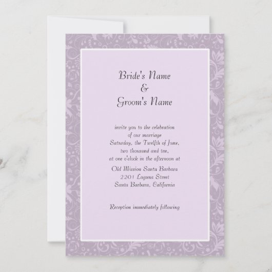 Invitations de mariage floral simple Lavender (Devant)
