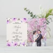 Invitations de mariage floral violet avec photo (Debout devant)