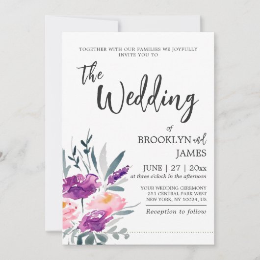 Invitations de mariage Floral Watercolor (Devant)