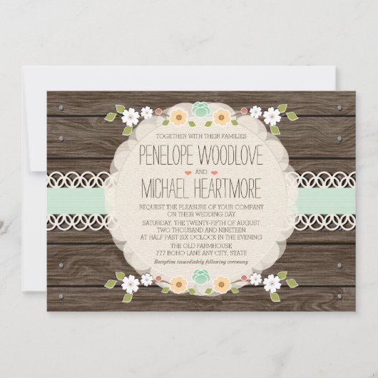 INVITATIONS DE MARIAGE FLORALE RUSTIQUE (Devant)