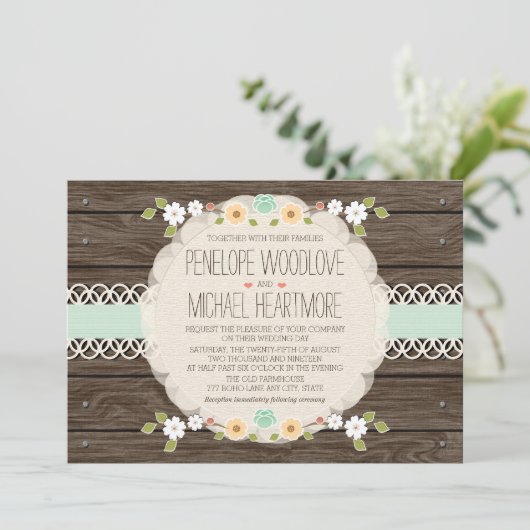 INVITATIONS DE MARIAGE FLORALE RUSTIQUE (Debout devant)