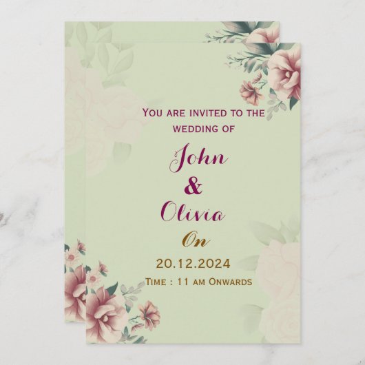 Invitations de mariage florales (Devant / Derrière)