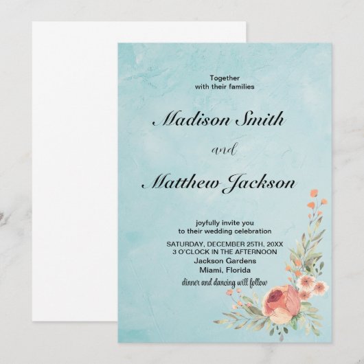 Invitations de mariage florales (Devant / Derrière)
