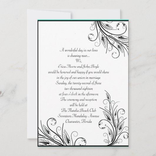 Invitations de mariage florales à feuilles (Devant)