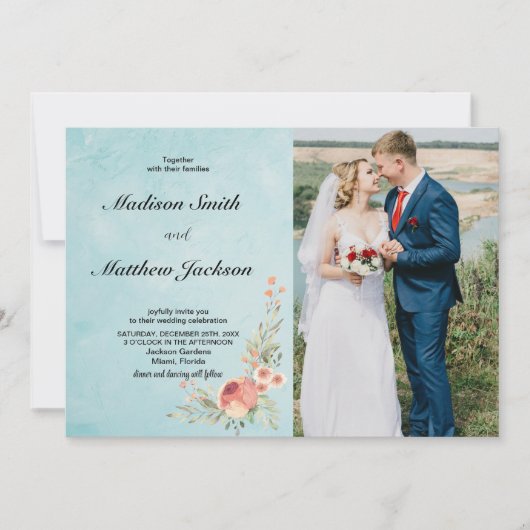 Invitations de mariage florales avec photo (Devant)