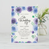 invitations de mariage florales bleues et violette (Debout devant)