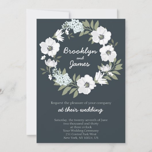 Invitations de mariage florales Couronne blanche (Devant)