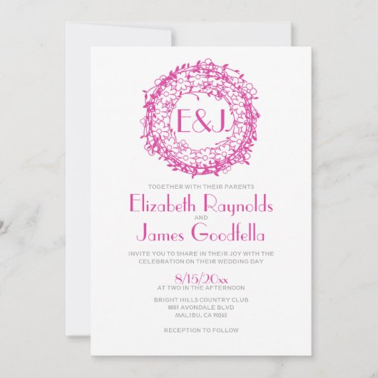 Invitations de mariage florales de couronne (Devant)