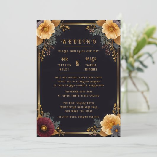 Invitations de mariage florales élégantes (Debout devant)