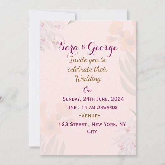 Invitations de mariage florales élégantes (Devant)