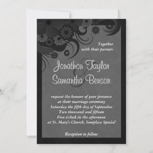 Invitations de mariage florales en noir et gris 5"