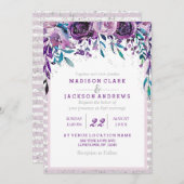 Invitations de mariage florales et argentées viole (Devant / Derrière)