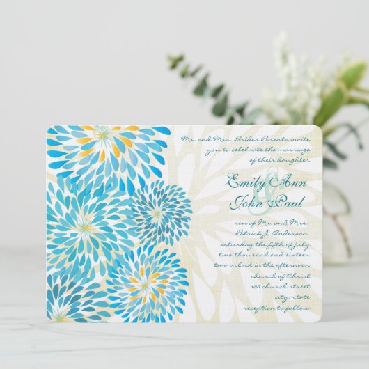 Invitations de mariage florales modernes Chrysanth (Debout devant)