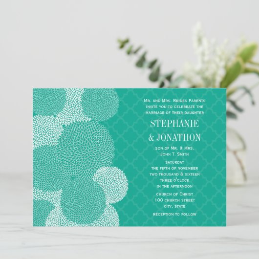 Invitations de mariage florales modernes Chrysanth (Debout devant)
