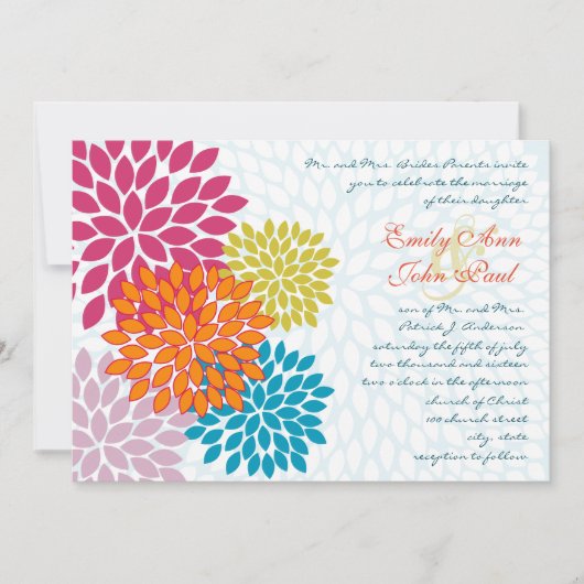 Invitations de mariage florales modernes Chrysanth (Devant)