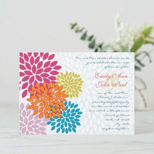 Invitations de mariage florales modernes Chrysanth (Debout devant)